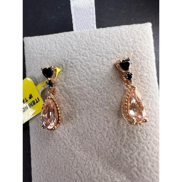 NEW Morganite and black spinel rose gold over sterling silver earrings - Picture 10 of 11